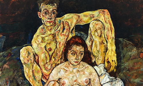 Egon Schiele, Kauerndes Menschenpaar (Die Familie), Öl auf Leinwand, 1918. Standort: Oberes Belvedere, Wien