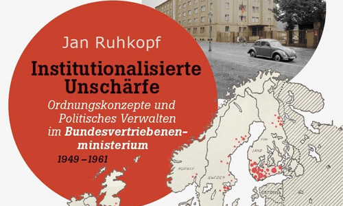 Buchcover: Jan Ruhkopf: Institutionalisierte Unschärfe. Ordnungskonzepte und Politisches Verwalten im Bundesvertriebenenministerium 1949–1961 (Ausschnitt)