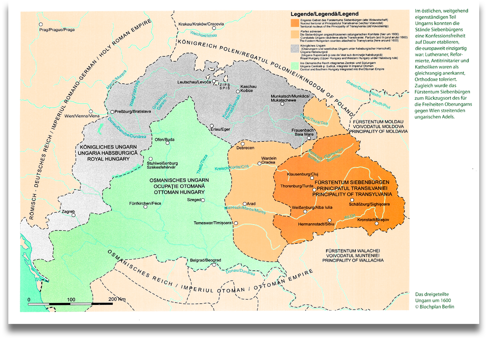 Ausstellungskatalog | Andreanum 800 Jahre. Seite 25: Das dreigeteilte Ungarn um 1600. Karte: © Blochplan Berlin