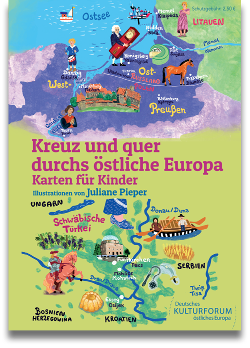 Buchcover: Kreuz und Quer durchs östliche Europa. Karten für Kinder. Mit Illustrationen von Juliane Pieper Buchcover: Kreuz und Quer durchs östliche Europa. Karten für Kinder. Mit Illustrationen von Juliane Pieper