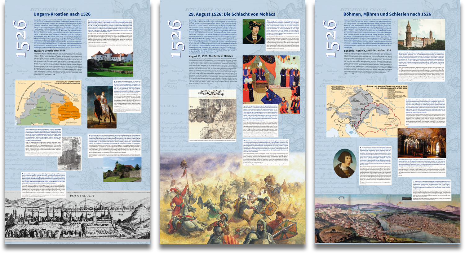 Drei Tafeln der Ausstellung »1526 – Zeitenwende«. © Deutsches Kulturforum östliches Europa