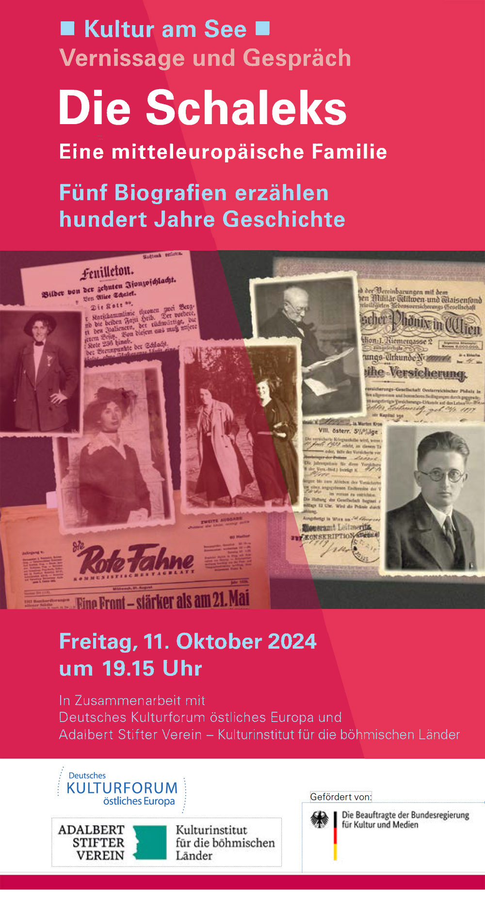 Flyer: Ausstellungseröffnung: Die Schaleks. Eine mitteleuropäische Familie. Freitag, 11. Oktober 2024, Tutzing