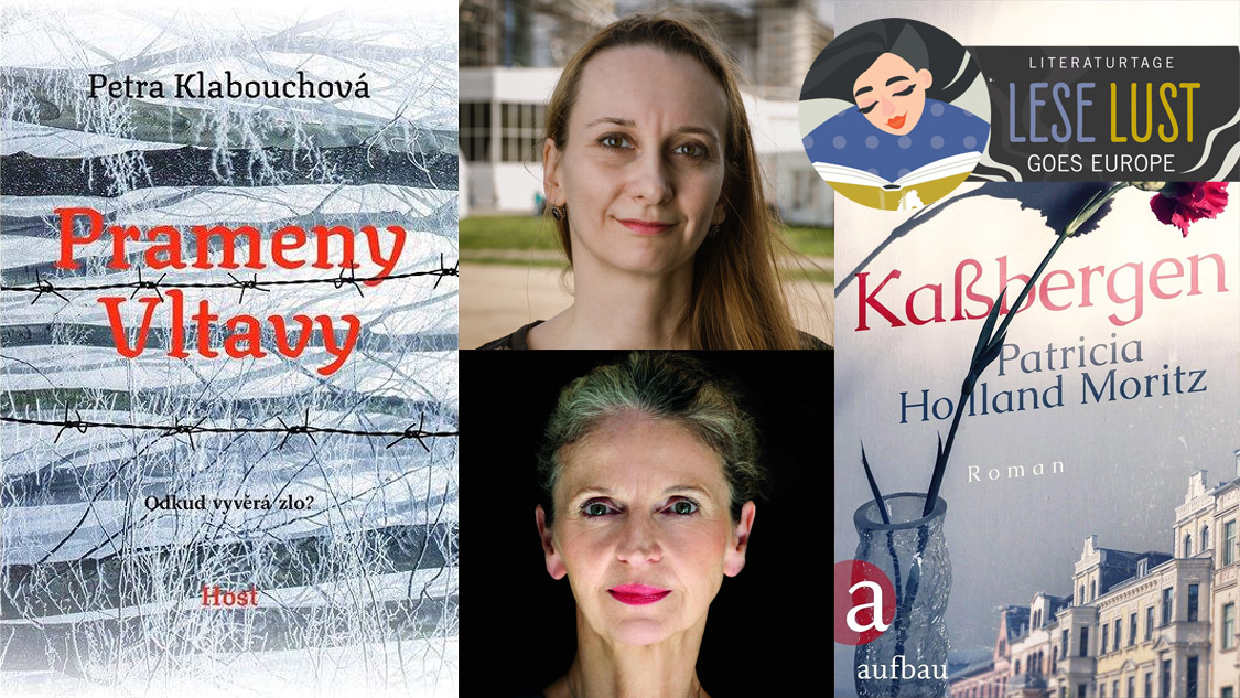 Buchcover links: »Prameny Vltavy«, rechts: »Kaßbergen« | Portrait oben: Petra Klabouchová, unten: Patricia Holland Moritz | Fotos: © David Konečny und © Natascha Zivadinovich