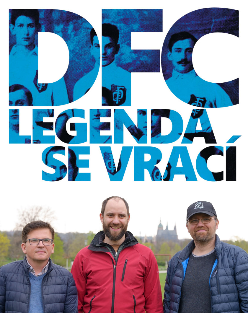 Logo: DFC – Legenda se Vrací. Die Autoren (v.l.n.r.): Martin Vaško, Ondřej Kavan, Dr. Thomas Oellermann. Foto: privat
