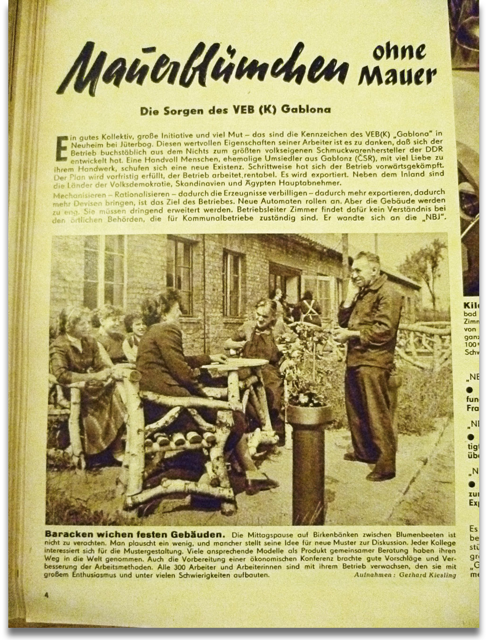 Die Zeitschrift <i>Neue Berliner Illustrierte – NBI</i> berichtete in ihrer Ausgabe 39 von 1956 über die Gablona-Fabrik – und über Schwierigkeiten.