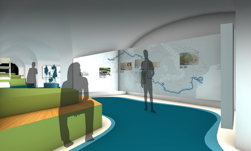 Wie die Visualisierung zeigt, wird die Donau wie ein Band durch die künftige Ausstellung fließen. © Studio It’s about