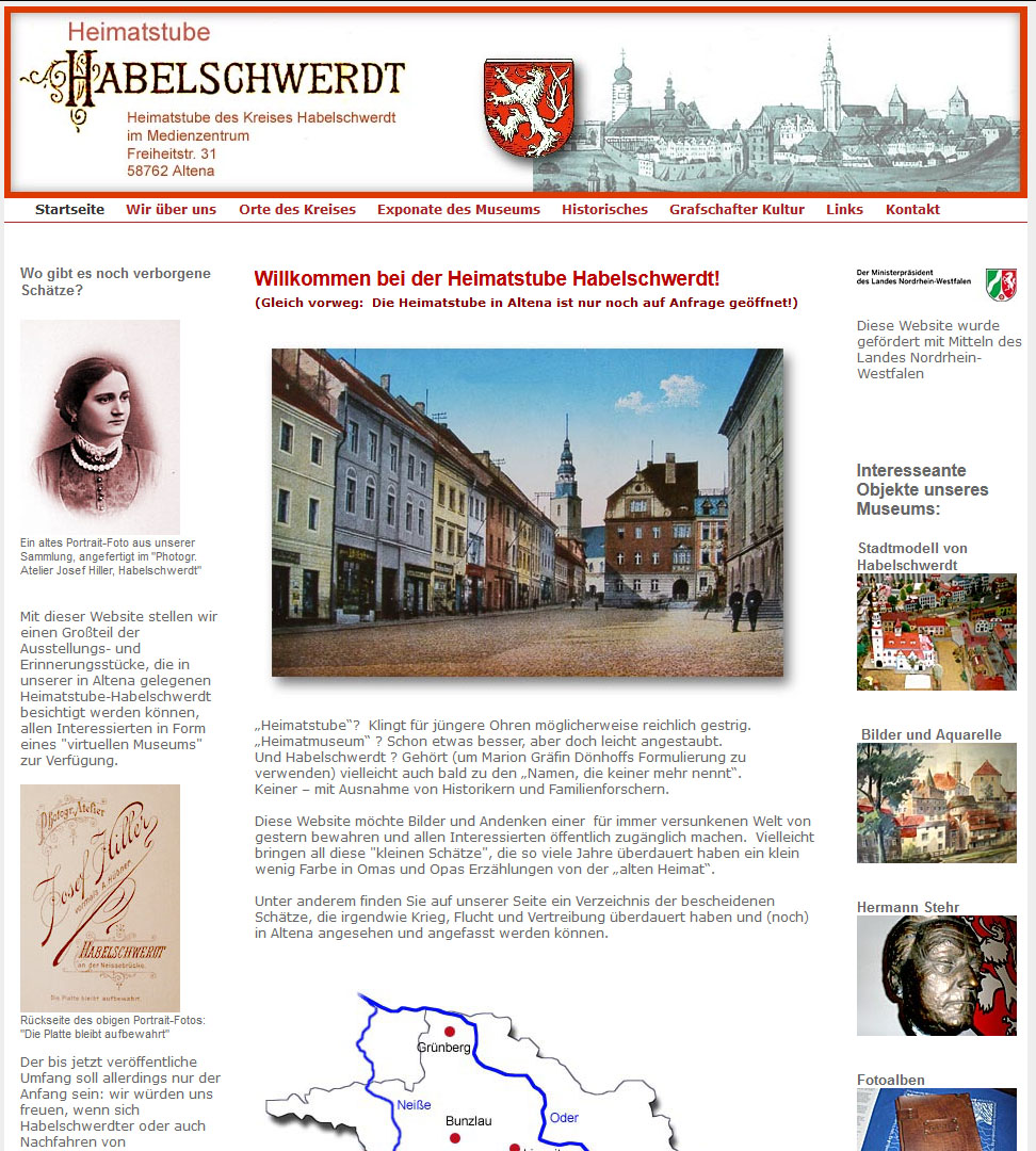 Unter www.heimatstube-habelschwerdt.de ist die Heimatstube Habelschwerdt zu erreichen. © Screenshot Deutsches Kulturforum östliches Europa