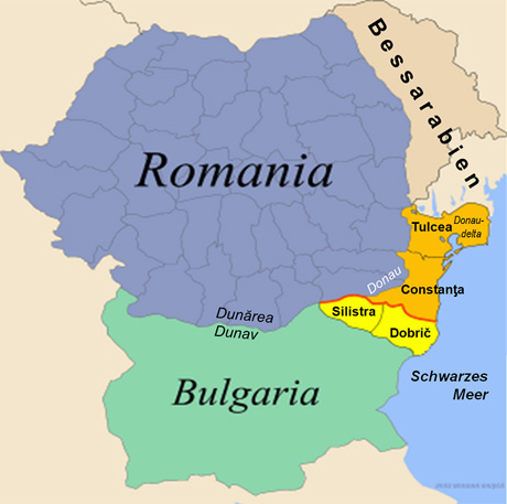 Die Dobrudscha in den aktuellen Staatsgrenzen. Karte von Josef Sallanz