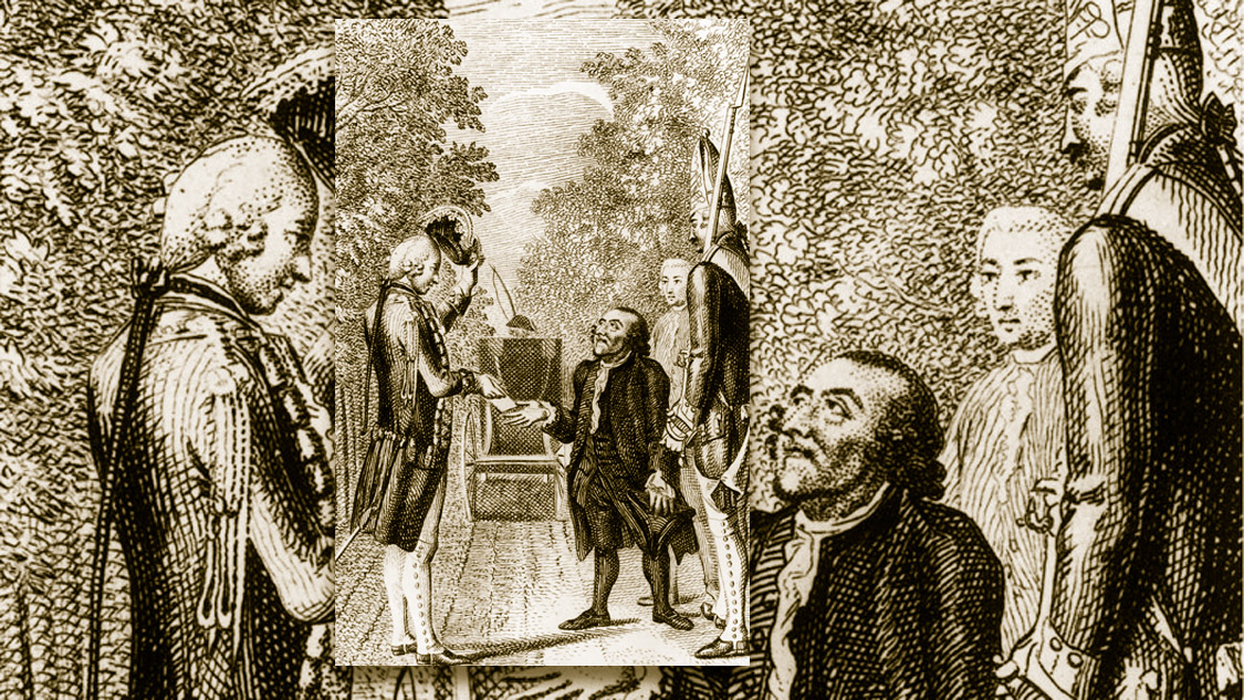 Moses Mendelssohns Examen am Berliner Tor zu Potsdam (1771) Radierung von Johann Michael Siegfried Lowe nach einer Zeichnung von Daniel Chodowiecki