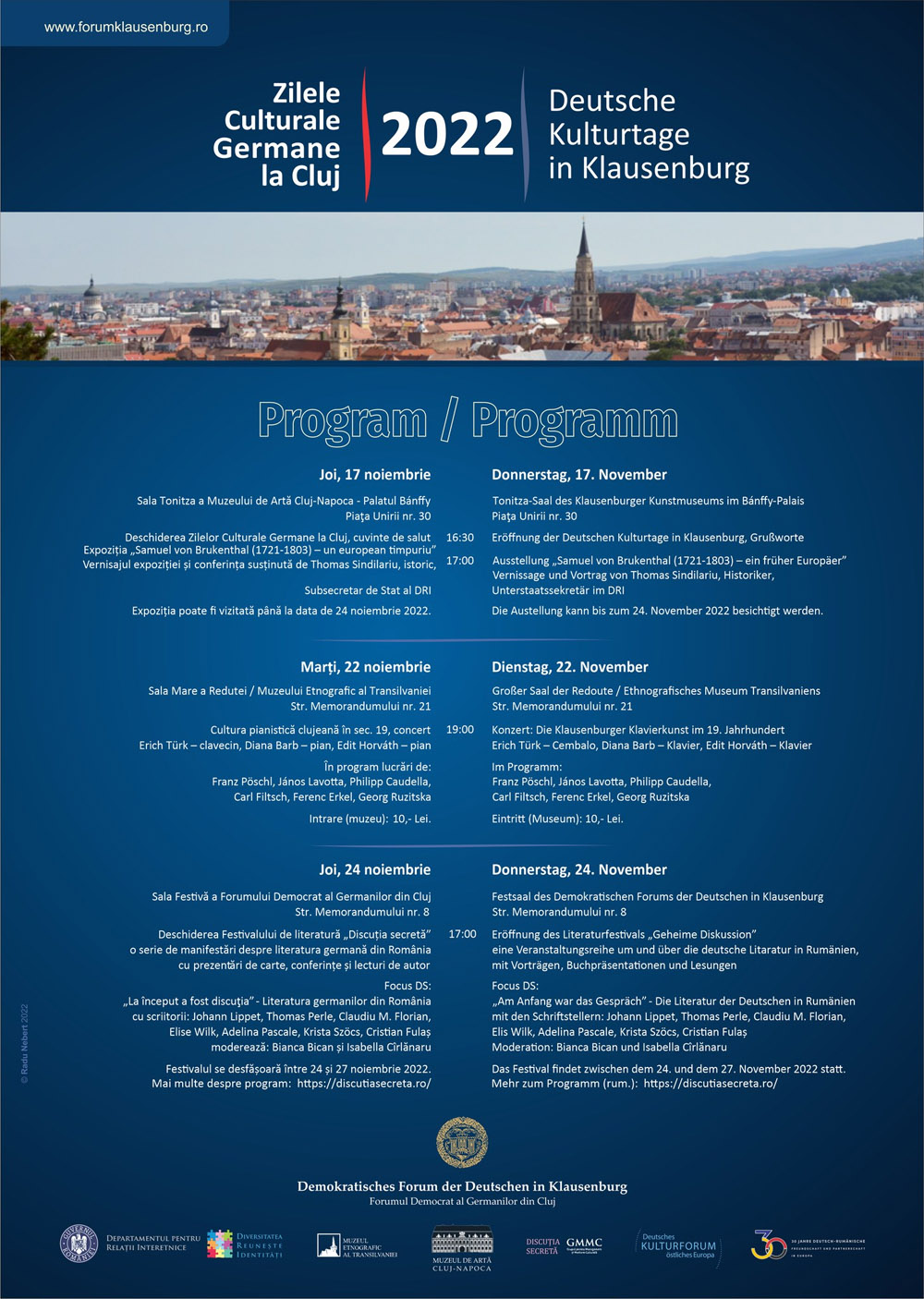 Plakat: Das Programm der Deutschen Kulturtage in Klausenburg/Cluj 2022
