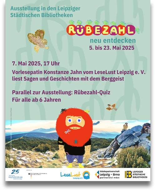 Plakat: 7. Mai 2025, Leipzig, Bibliothek Plagwitz »Georg Maurer« – Kinderbibliothek: Rübezahl-VorLeseLust