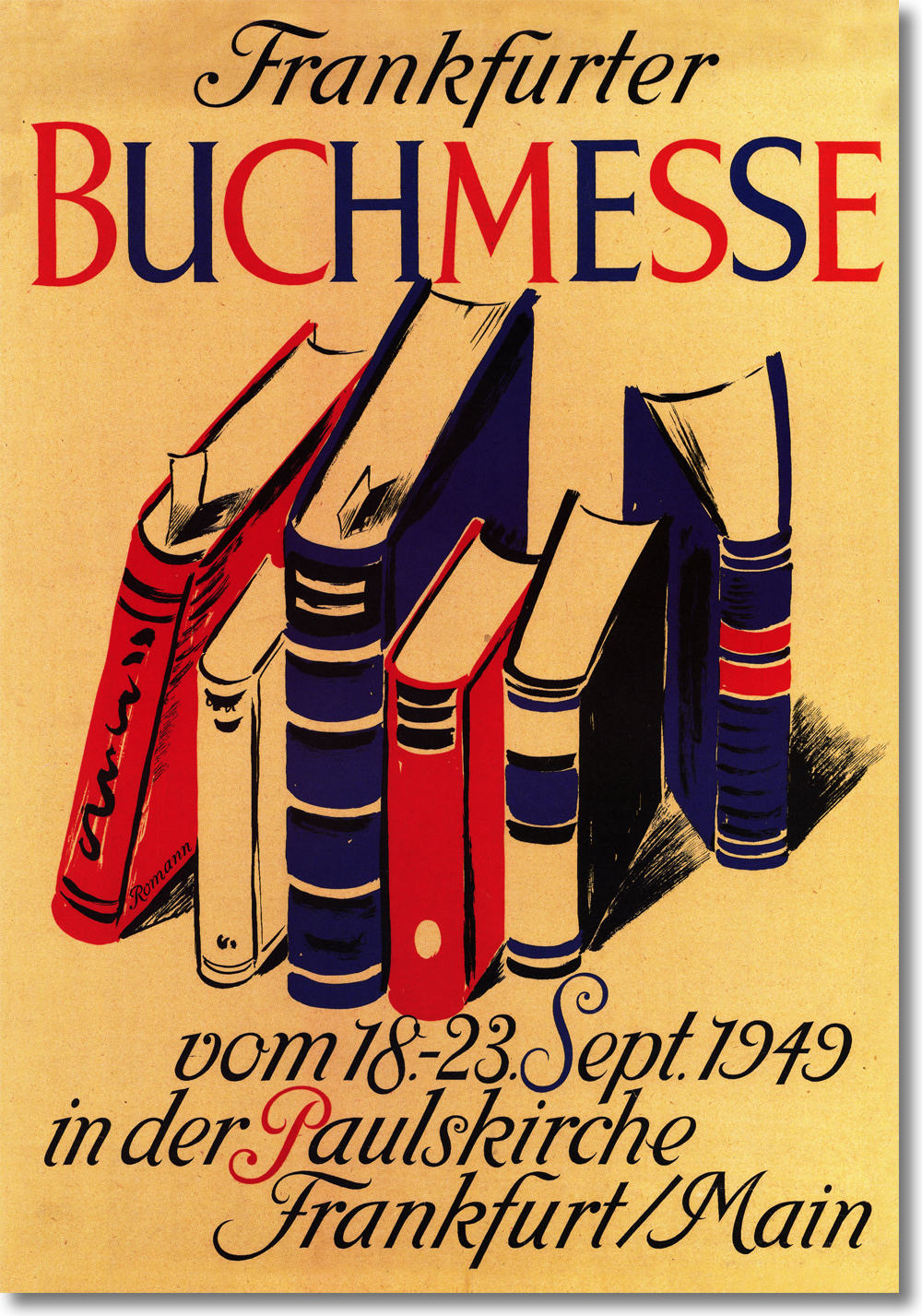 Historisches Plakat aus dem Jahre 1949. Vor 74 Jahren fand die Frankfurter Buchmesse zum ersten Mal statt.