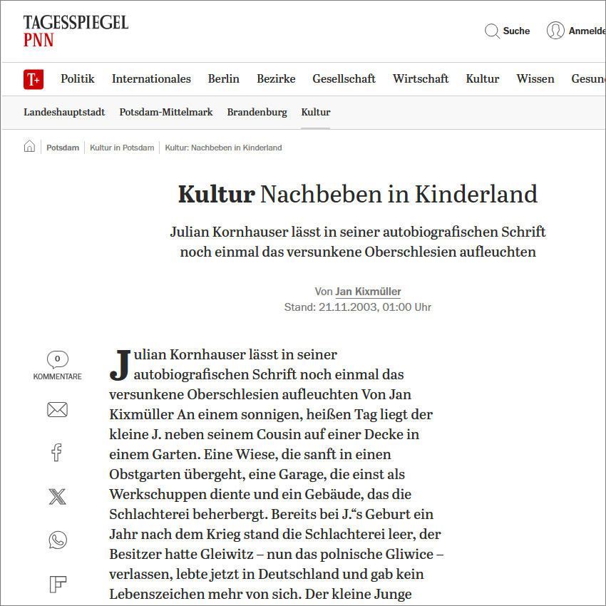 Screenshot: Potsdamer Neueste Nachrichten, 21.11.2003: Nachbeben in Kinderland