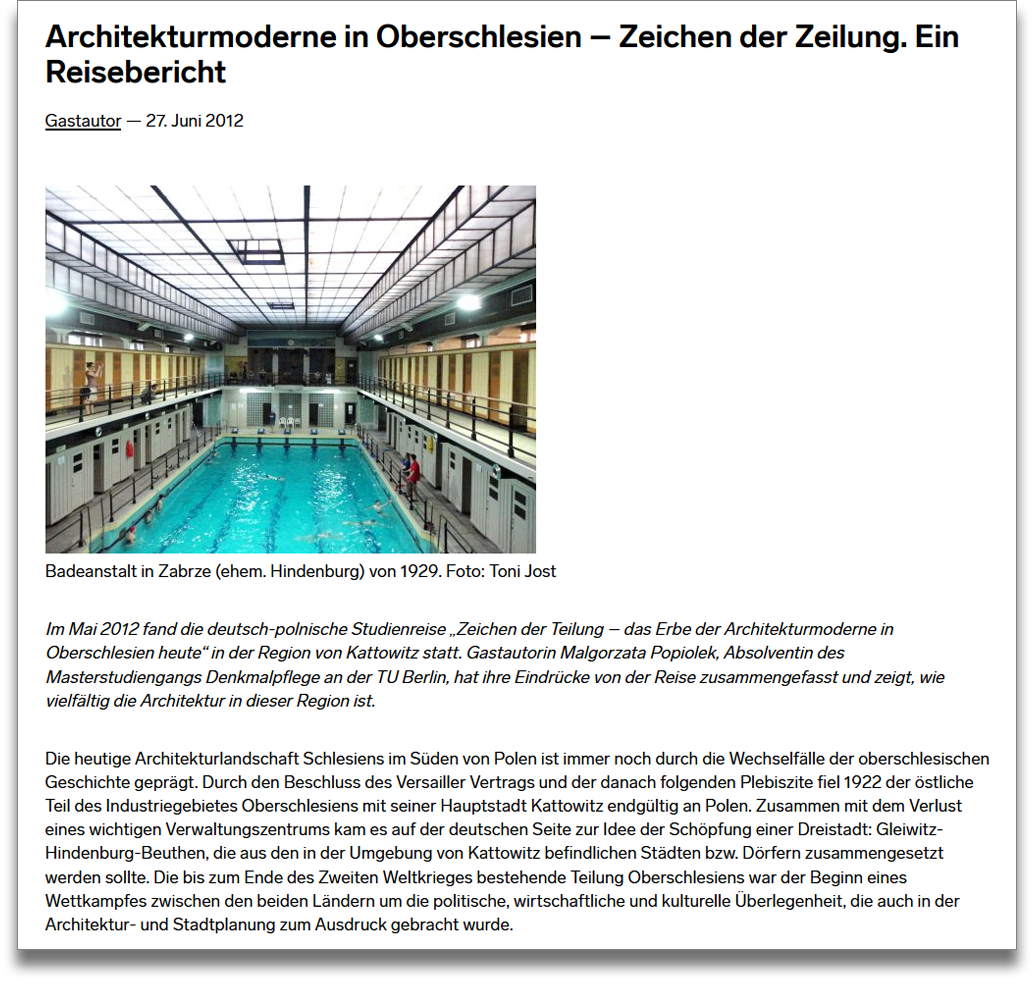 Screenshot: 27.06.2012, urbanophil.net: Architekturmoderne in Oberschlesien – Zeichen der Zeilung. Ein Reisebericht Screenshot: 27.06.2012, urbanophil.net: Architekturmoderne in Oberschlesien – Zeichen der Zeilung. Ein Reisebericht