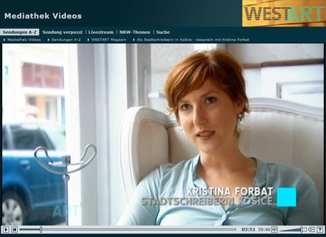  Screenshot der Website von WDR – West ART extra: Als Stadtschreiberin in Košice. Gespräch mit Kristina Forbat