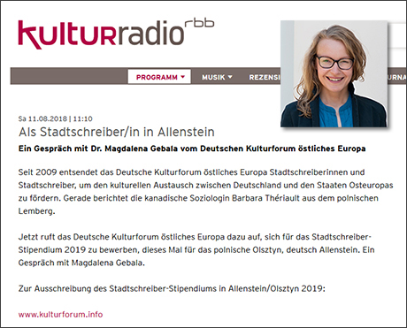 Pressestimme: www.kulturradio.de, 11.08.2018: Als Stadtschreiber/in in Allenstein (Ausschnitt)