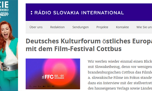 Screenshot: Rádio Slowakei International, 21.11.2021: Deutsches Kulturforum östliches Europa: Kooperation mit dem Film-Festival Cottbus