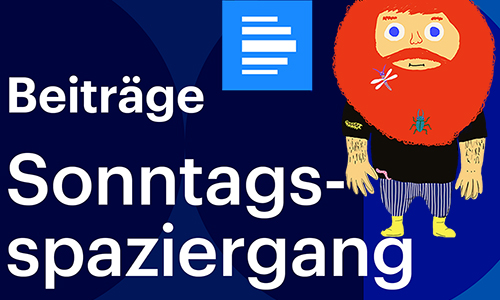Collage: Logo Deutschlandfunk Sonntagsspaziergang und Zeichnung Rübezahl von Juliane Pieper (Ausschnitt)