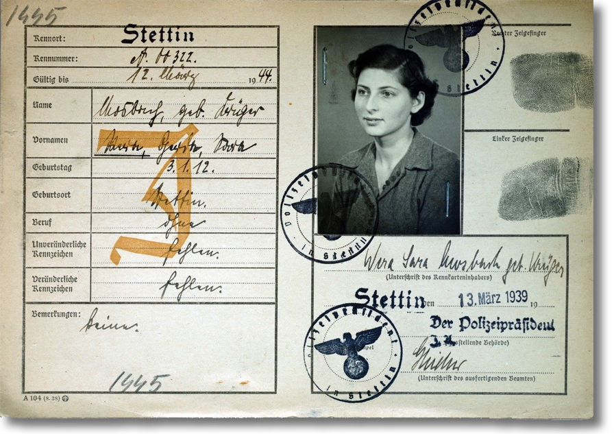  Kennkarte von Vera Mosbach, geb. Krüger, die sich unter den im Februar 1940 aus Stettin deportierten Juden befand © Staatsarchiv Stettin/Archiwum Państwowe w Szczecinie